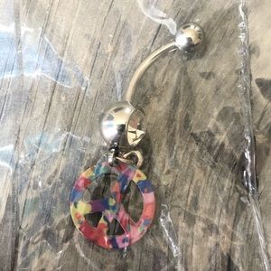 Colorful peace sign belly ring